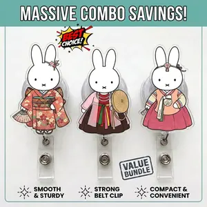 [Best Value Bundle] Cute Travel Miffy Badge Reel Combo - Cute Retractable ID Badge Holder - Durable Acrylic Name Tag Clip - Perfect Gift for Officer
