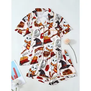 Hogwarts Satin Pajama Set for Women, Harry Potter Inspired Silky Cardigan & Shorts, Magical Lounge Outfit, Cute Gift Idea