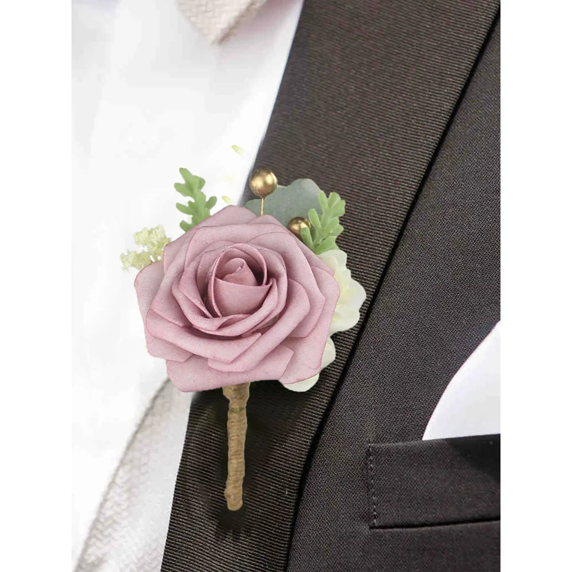 Rinlong Handmade Dusty Rose Floral Foam Flowers Boutonniere - Classic, Romantic Elegant Wedding Supplies Home Decor Accessory