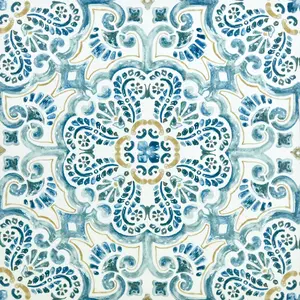 FloorPops FP2477 Fontaine Peel & Stick Floor Tiles - Blue, Tan & White