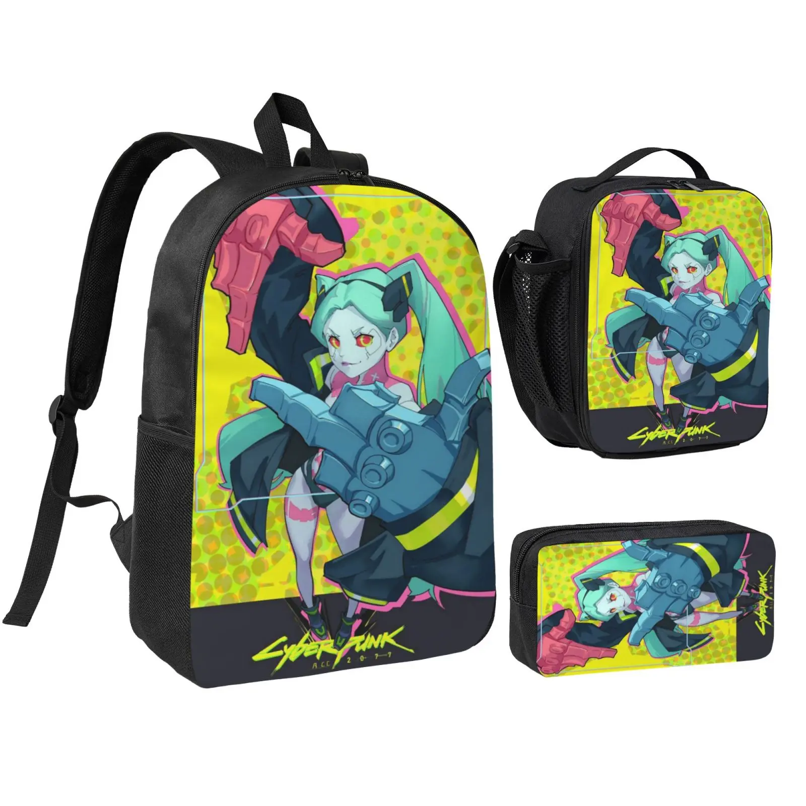 Men's 3PCS Cyberpunk Backpack Set - Durable Nylon, Water Resistant, Reusable, Adjustable Straps, Breathable Panel, School Daypack (Large/Medium/Small) for Teens