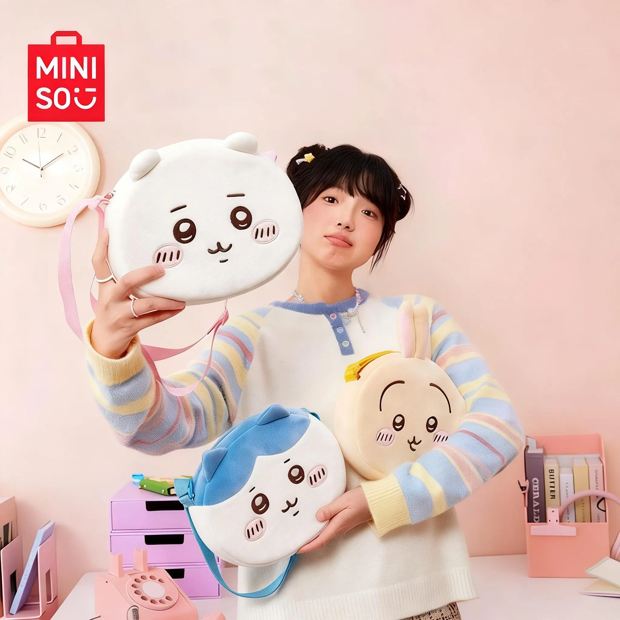 MINISO Chiikawa Plush Crossbody Bag - Women's Fashionable Shoulder Purse, Cute Design with Hachiware & Usagi, Soft Fluffy Material, Comfortable Strap, Lightweight Portable, Ideal for Daily Outings, Great Gift for Mom, #Summervibes, Fashionable Shoulder Ba