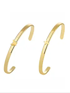 Women's Elegant Texture Metal & Butterfly & Cross Design Cuff Bangle, Exquisite Trendy Cuff Bangle, Fashionable Jewelry for Women As Gift