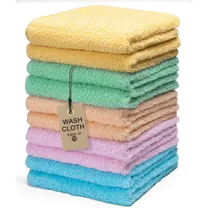 Terry Washcloths 12x12 Inches Pack of 10 Multicolor Highly Absorbent Soft Feel and Multipurpose Cotton Wash Cloths for Everyday Use