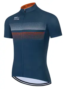 New Blue Biking Jersey, Short Sleeve Sporty Bike Shirt, Slim-Fitting All-Over Print, Summer Road Cycling Top, Ideal for All Seasons