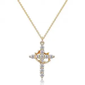 Tewiky Crown & Cross Pendant Choker Necklace for Women & Men - 18" Length with Gold Cross Design, Dainty & Exquisite Jewelry for Daily Wear