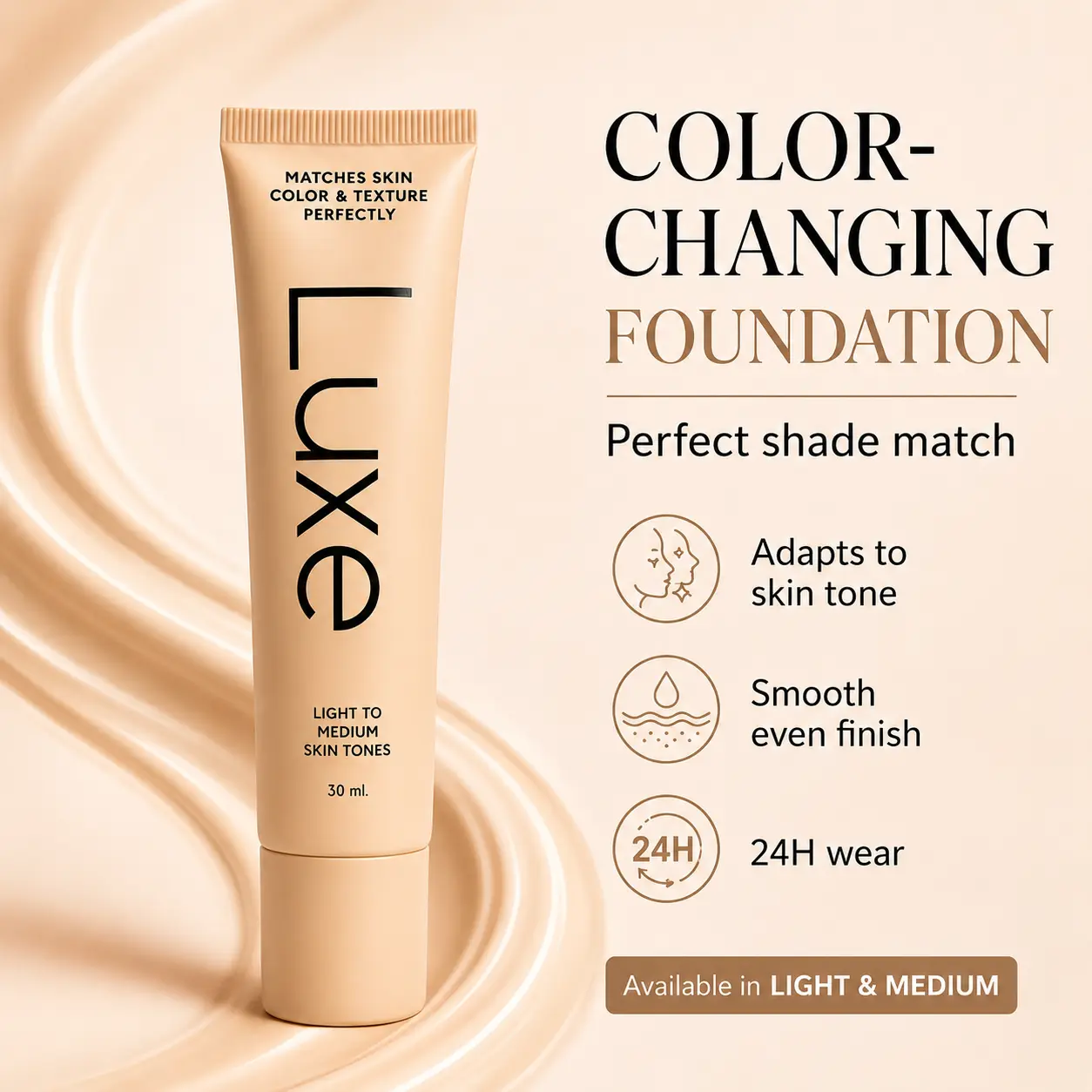 Color Changing Foundation for Mature Skin, Self-Adjusting Lightweight Liquid Foundation, Buildable Natural Coverage for Light to Medium Skin Tones, 30ml