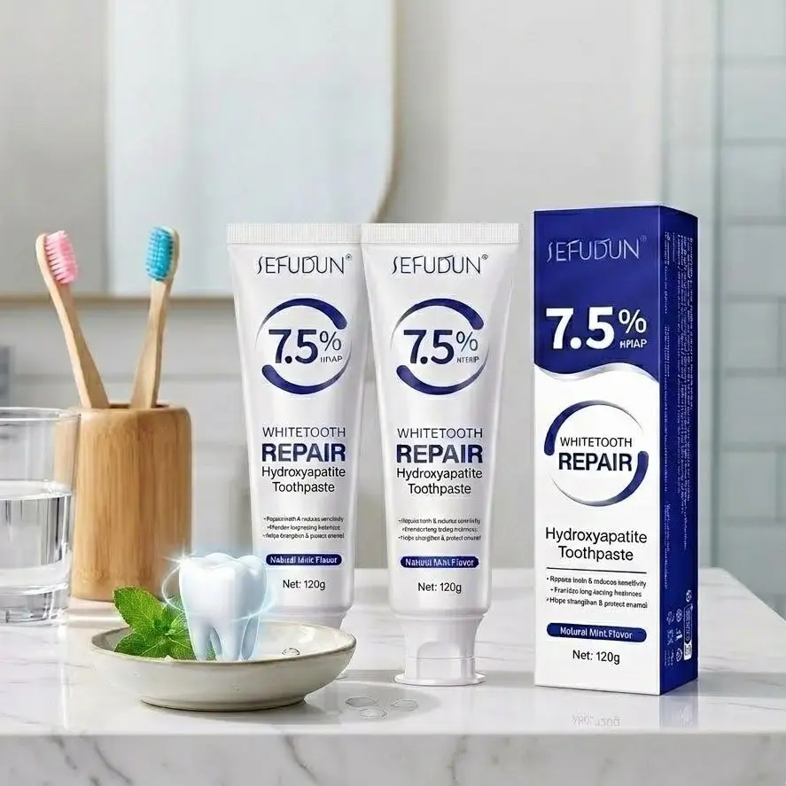 Natural Fluoride Free Toothpaste with 7.5% Nano-Hydroxyapatite (nHAP) for Oral Brightening, Helps Prevent Tooth Decay, Fresh Mint Flavor for Daily Use, 120g Paste (2-Pack)