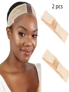 2 pcs Premium Lace Wig Band for Women, Fully Adjustable & Reinforced, Comfortable Glueless Velvet Headband, Secured by Hairline, Nude Color
