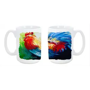 212 MAIN Bird-Themed Rooster Chief Feathers Ceramic Beverage Mug - 15oz Reusable Coffee & Tea Cup, Washable, Dishwasher-Safe, Microwavable