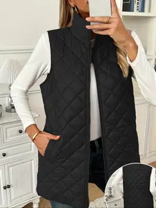 Women's Zipper Front Padded Vest, Multifunctional Sleeveless Jacket with Two Pockets, Perfect for Winter & Autumn Fashion, Casual Sleeveless Outerwear Clothing