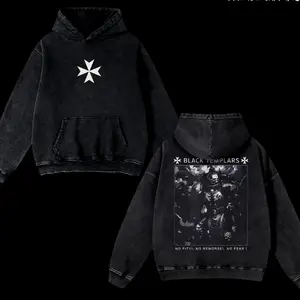 Black Templars "No Pity, No Remorse, No Fear" Warhammer 40K Hoodie, new arrival in premium washed fabric for vintage comfort, perfect for Rogal Dorn fans, gamers, and sci-fi lovers O