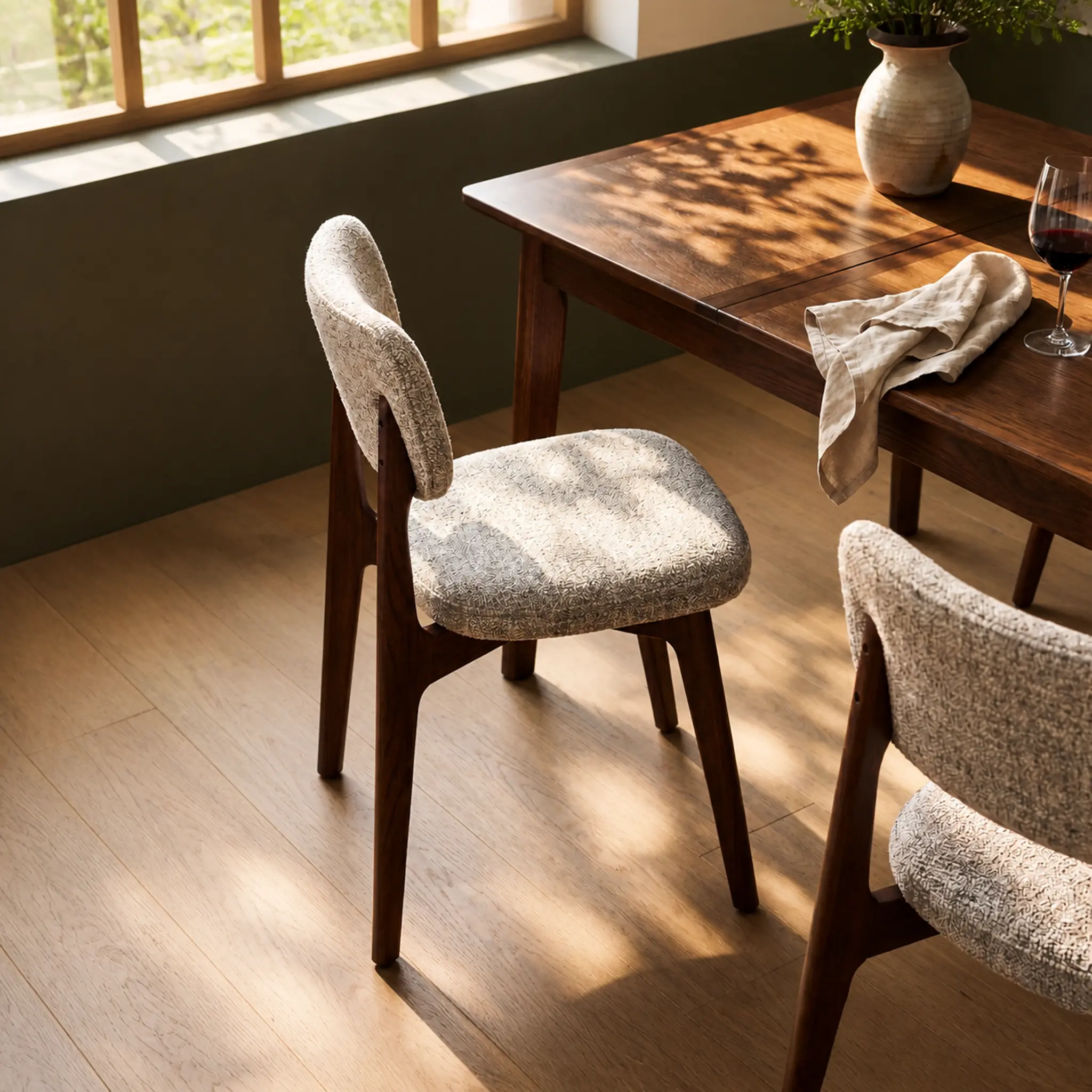 COLAMY HALO Upholstered Solid Red Oak Dining Chair – Set of 2 , for Family Dining / Open kitchen / Living room accent/Light commercial use