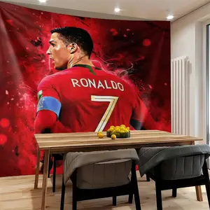 Superstar Cristiano Ronaldo Backdrop Wall Tapestry, Football Poster Bedroom Decor, Youth Boys Birthday Gift, Non-Fading Lightweight & Machine-Washable