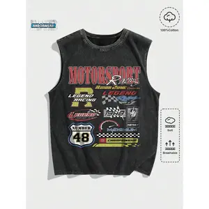ANB-AnboaWear Street Life Men's Racing Summer Letter Print Round Neck Casual Marled Tank Top, School