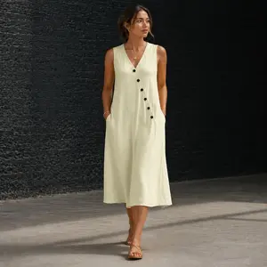 Boho Maxi Dress - Perfect for Beach, Vacation & Brunch! Sleeveless V-Neck Button Detail Casual Dress with Pockets # SleevelessDress # CasualDress # SummerDress # BohoFashion # VNeckDress # DressesForWomen # Outfit of the Day