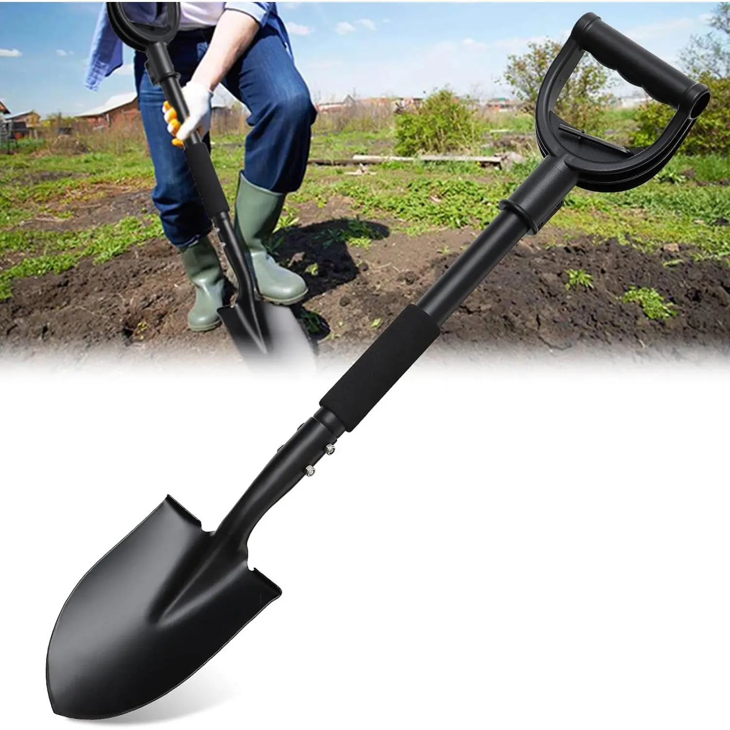 , for Digging, 31 inch Shovels Mini Spade with Curved D-Handle for, Digging, Camping, Car, Kids Sand Beach Shovels