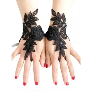 Lace Flower Decor Bridal Gloves, Elegant Gloves for Wedding Bridal Party Formal Occasions, Fashion Accessories for Women