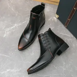 Men's Business Fashion Ankle Boots Casual Outdoor Boot Black PU Leather Formal Dress Shoes for Work Office All-match Commuter Shoes for Daily Wear Footwear Closed Boots Premium