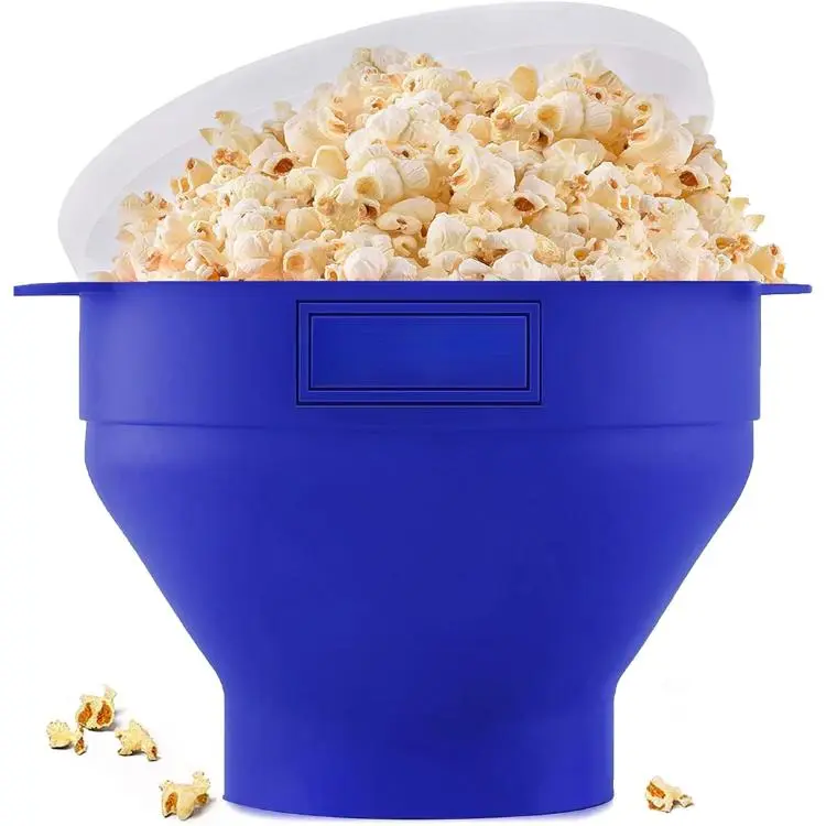 The Original Microwaveable Silicone Popcorn Popper, Microwave Popcorn Popper, Collapsible Microwave Popcorn Maker Bowl, No Oil Required, Use In Microwave, Dishwasher Safe (Blue)