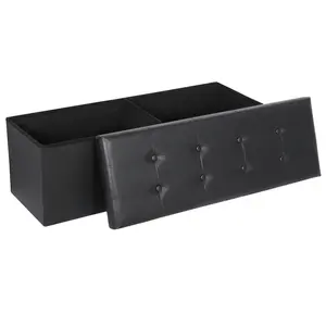 Zenstyle 43"-inFolding Storage Ottoman Bench 660 lbs Faux Leather Footrest Chest W/ Divider for Bedroom Living Room Entryway Black