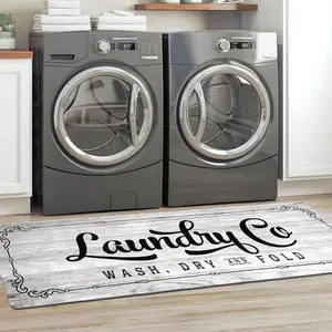 Laundry Room Rug Runner, Polyester Flocking & Rubber, Non Slip, Waterproof, Machine Washable Light Grey Stainless Steel Cover Rotating Cover