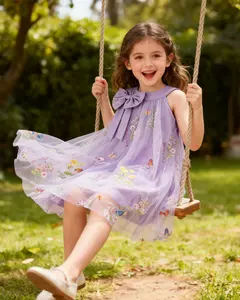 Flower Girl Dress Halter Neck Sleeveless Kids Dresses Collar Bow Embroidery Tulle Dress for Wedding Party Birthday