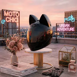 Personalized Cat Ear Full-Face Motorcycle Helmet for Adults - DOT/FMVSS-218 Certified, All-Season Cool Open-Face Helmet Alternative for Men and Women