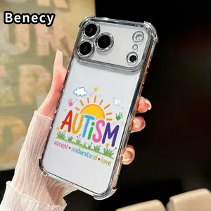 Autism Love & Understanding Pattern Phone Case for iPhone 17 Pro Max 16 15 Plus Air 14 13 12 11 E Electroplated Four-Corner Anti-Fall Protection Cellphone Cover