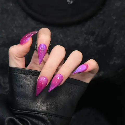 Handmade Reusable Press-On Nail Sets, Hot Pink Gradient Glitter Cat-Eye Designs, Thin High-Heel Dragon-Cat-Beast Claw Nail Art Decorations (Size S), Nail Press On Nails