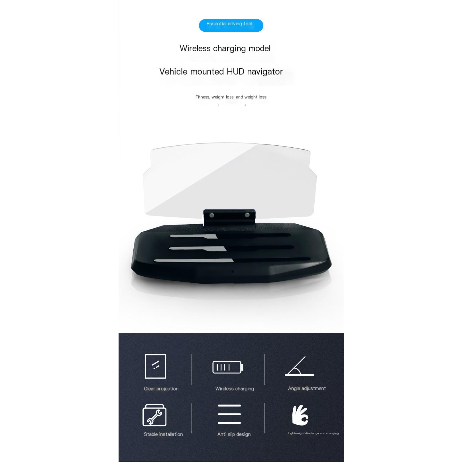 Car HUD Wireless Charger Phone Mount with Projector