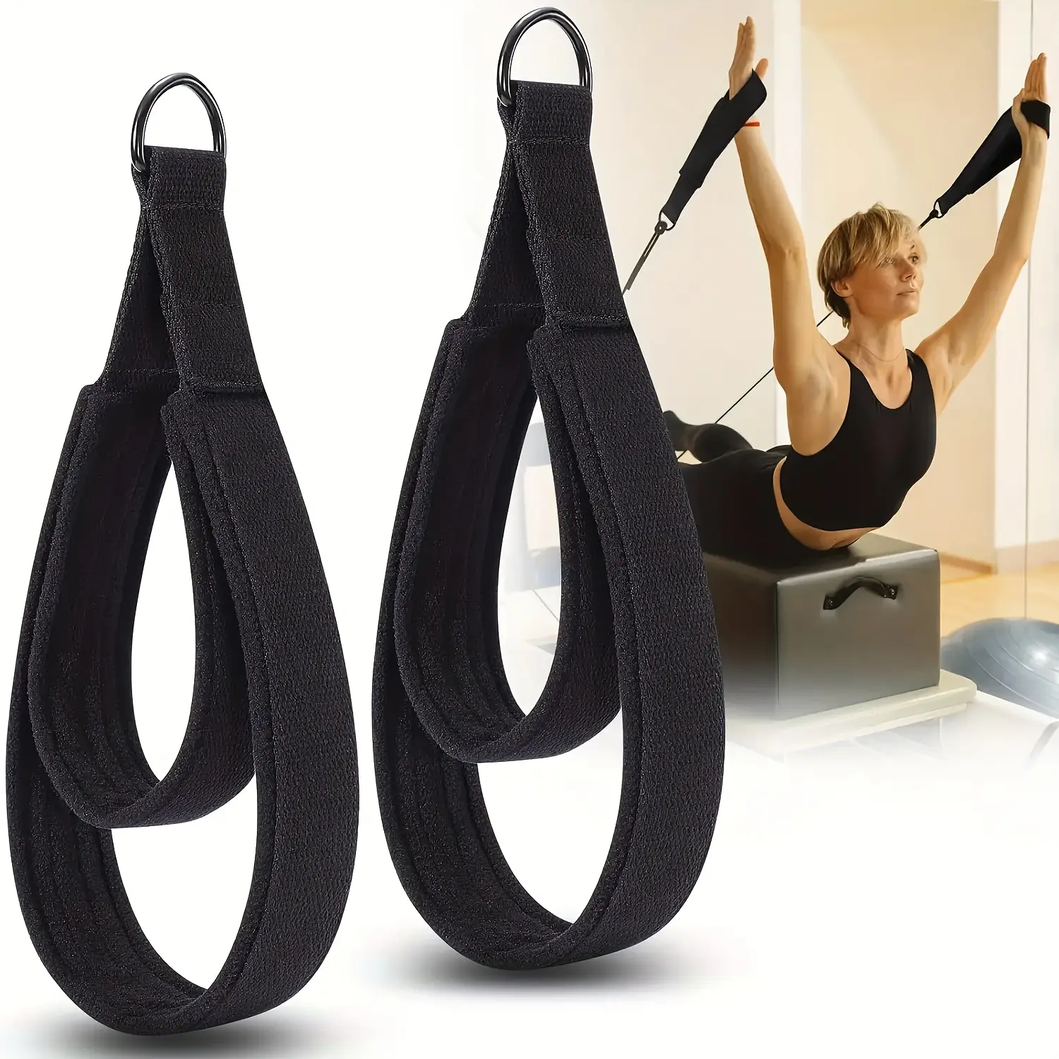 2-Pack Heavy Duty Yoga Pilates Straps - Adjustable Wrist/Calf Straps, Suitable for Pilates, Yoga, Weightlifting, Core Training - Non-Slip Fitness Straps, Ideal for Home or Personal Training