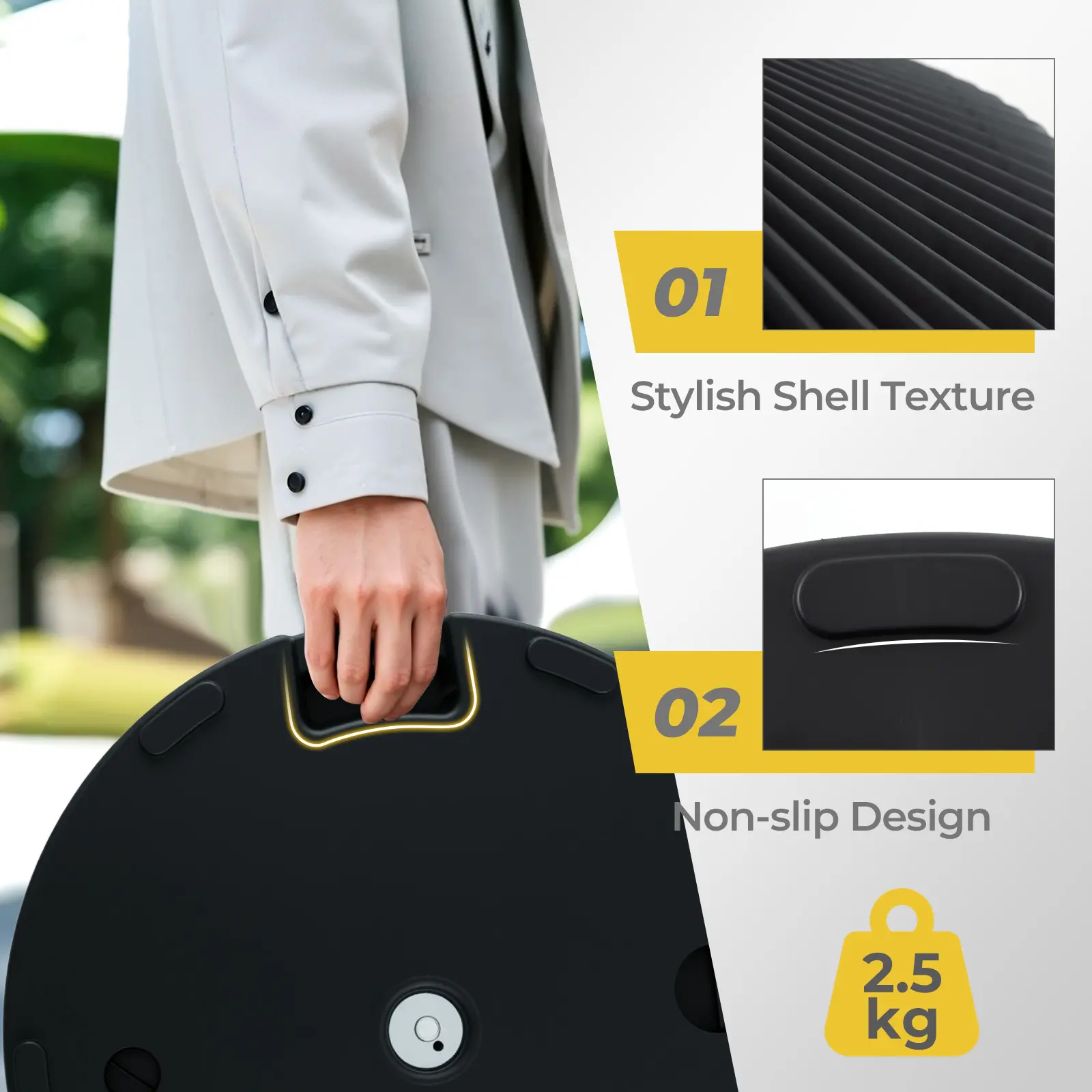 COSTWAY - Water and Sand Filled Outdoor Umbrella Stand with Shell Texture and 3 Coupler Sizes-Black