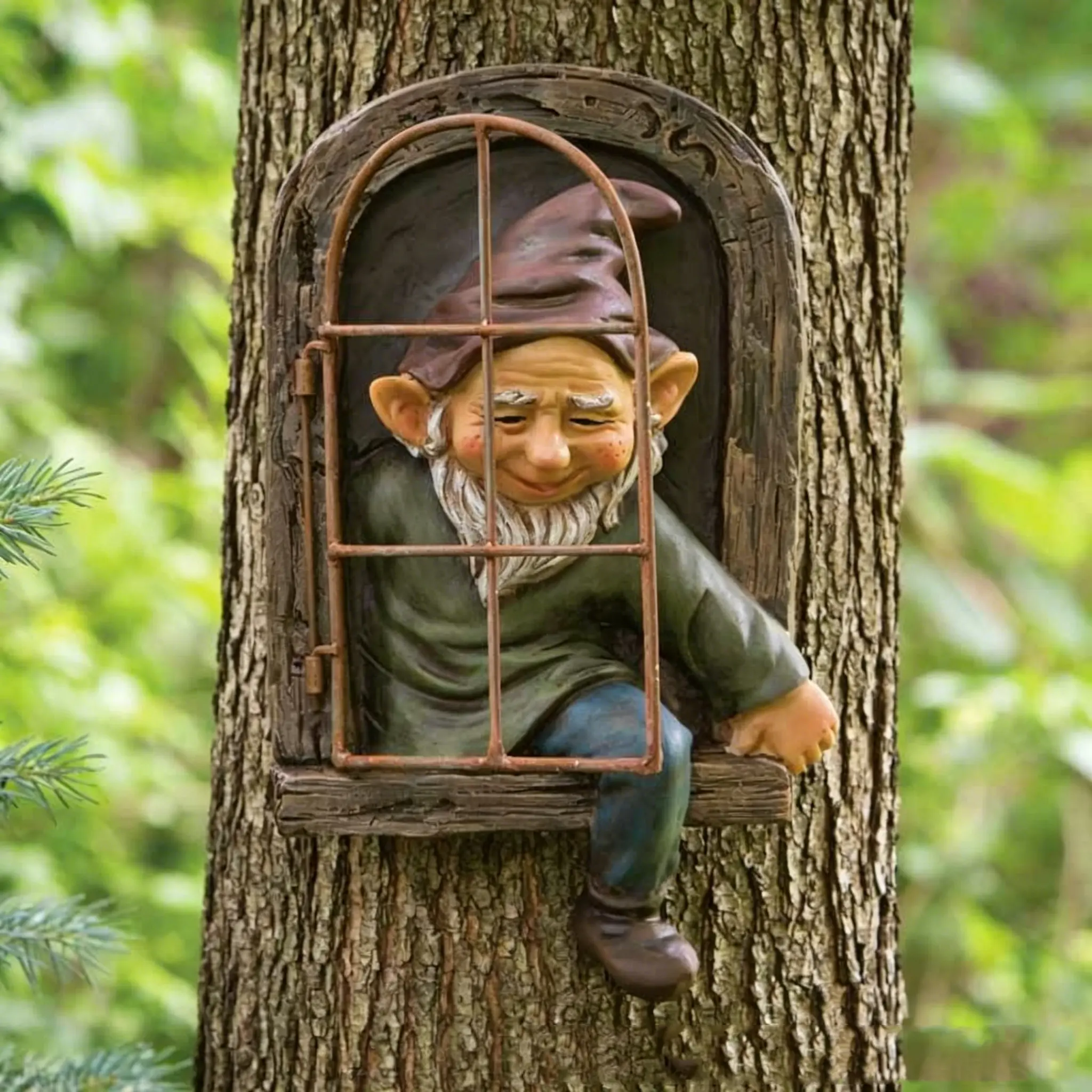 Resin Craft Collectibles - Versatile Compact-Size Old Man by Window Figurines, Dwarf Sculptures, Garden Ornaments & Hanging Decorations, Conversation Starters for Any Space, Whimsical, Yard Art