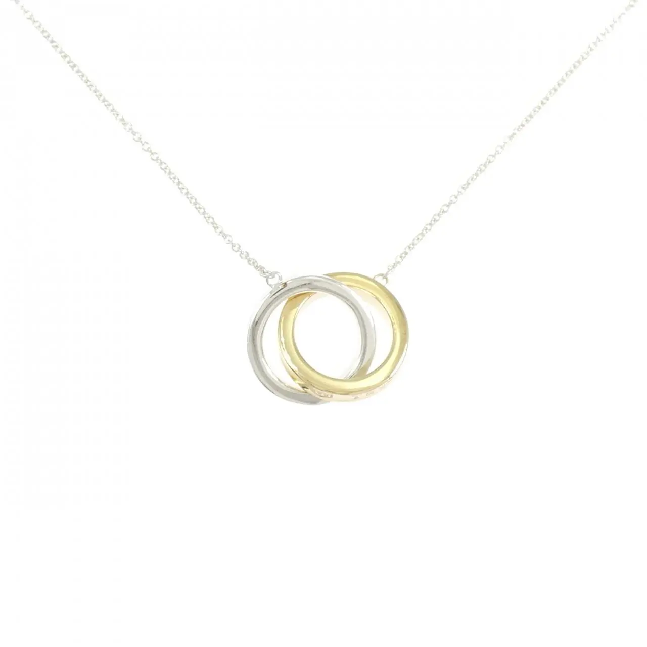 Pre-owned Tiffany & Co. 18K Yellow Gold (Au750) Small Leather Goods Tiffany 1837 Interlocking 925 Silver 750 Yellow Gold Necklace