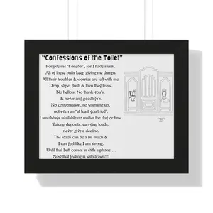Toilet Confessions Poster framed horizontal | Humorous Rhyming Bathroom Wall Art