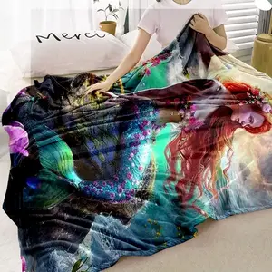 Mermaid Pattern Blanket, 1 Count Soft Warm Throw Blanket, Air-conditioned Room Blanket, Warm Nap Blanket for Home Office Travel