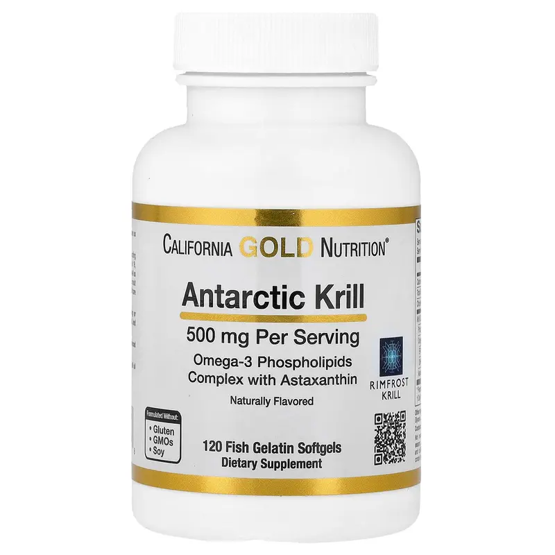 California Gold Nutrition Antarctic Krill Oil, Omega-3 Phospholipids Complex with Astaxanthin, Natural Strawberry and Lemon, 500 mg, 120 Fish Gelatin Softgels