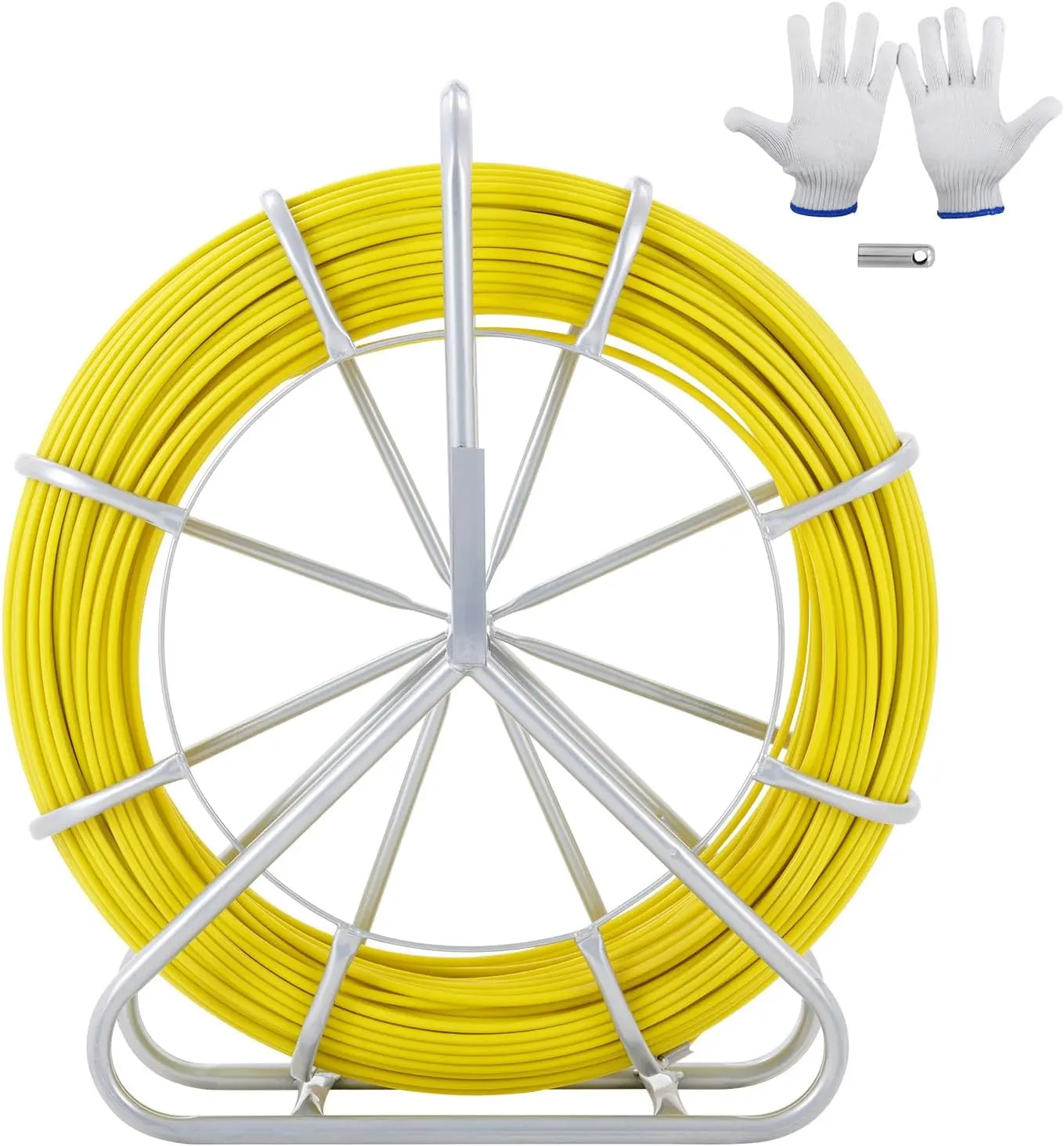 VEVOR Fiberglass Fish Tape 656 FT x 1/4 inch, Fish Tape Duct Rodder Puller with Durable Steel Stand, Non-Conductive Fishtape Wire Cable Running Rod for Walls, Floor and Electrical Conduit