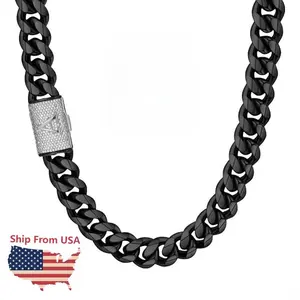 Silver Black Diamond Letter Chunky Men's Black Cuban Chain Necklace Fashion Model HipHop Punk Style Chain Necklace for Party Daily Decoration Fashion men Sparkling Rhinestone Gold Clasp