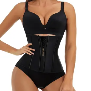 Waist Trainer for Women Latex Corset Shapewear Faja Body Shaper Hourglass Bodysuit, Tummy Control Sport Workout Waist Cincher Zipper and Hooks, Black, Small