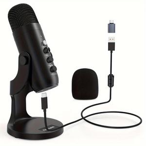 haomuren usb powered portable microphone with type-c adapter & usb cable, condenser microphone with noise cancelling & echo function, microphone for live streaming, content creator kit