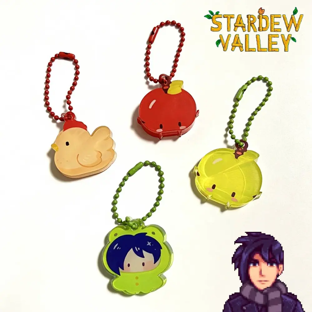 Game Stardew Valley Sebastian Cosplay Acrylic Chick Keychain Apple Key Chain Cartoon Keyring Bag Decoration Christmas Props