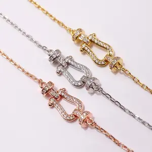 LunaStdla Crystal Horseshoe Buckle Bracelet - Dainty Geometric U-Link Zirconia Chain in Gold Silver Rose Gold for Women, Elegant Fashion OL Versatile Jewelry Gift for Daily Wear Birthday Anniversary