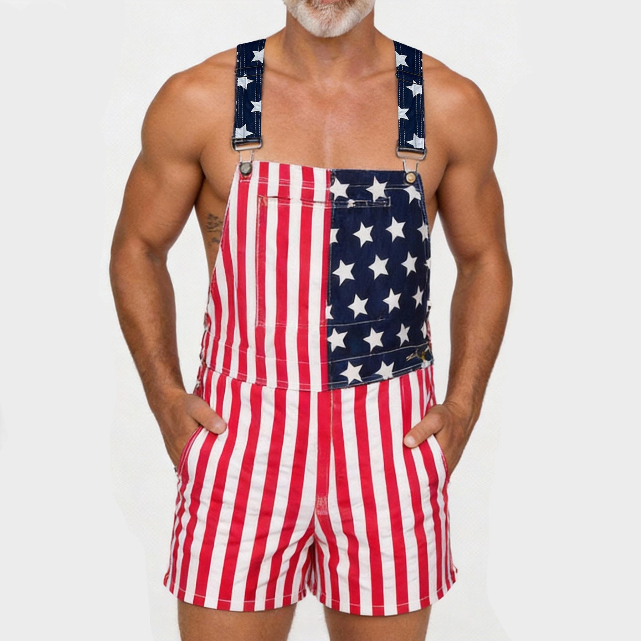 American Flag Overalls for Men and Women, Unisex Bib Pants with Soft Stretch Fabric, Breathable Summer Streetwear Outfit for Independence Day, Memorial Day, National Holiday Festivals, Parades, Parties and Casual Vacation Wear American Flag Overalls for Men and Women, Unisex Bib Pants with Soft Stretch Fabric, Breathable Summer Streetwear Outfit for Independence Day, Memorial Day, National Holiday Festivals, Parades, Parties and Casual Vacation Wear