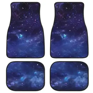 Blue Starry Sky Car Floor Mat Set (4 pieces), exquisite starry night print outer space galaxy car carpet, front and rear car accessories.
