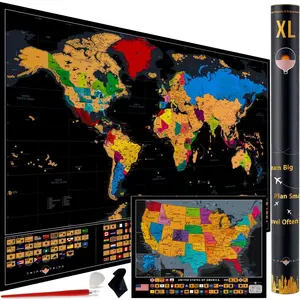 Scratch Off World Map with 233 Flags – 36 x 24 Scratch Off Map of The World + USA Scratch Map – Easy to Frame Detailed Travel Wall Poster with Tools – Deluxe Gift for Travelers
