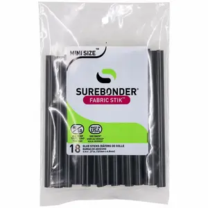 Surebonder Black Mini Size Fabric Hot Glue Sticks for Fabric, Leather, Lace, Ribon, Foam, Machine Washable - Black, 18 Pack