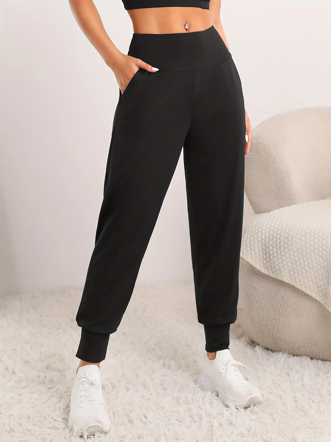 Women's High Waist Slant Pocket Joggers, Casual Comfy Wide Waistband Elastic Waist Sports Pants for Outdoor Workout Running, Gym Clothes, Sweatpants f