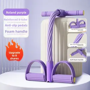 Roland Purple Multifunction Tension Rope 8-Tube Elastic Yoga Pedal Puller Resistance Band Natural Latex Fitness Equipment for Abdomen Waist Arm Leg Stretching Slimming Training Full Body Workout gym stuff